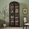 Tall Standing Arched Cabinet with Glass Doors in Black