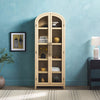 Tall Standing Arched Cabinet with Glass Doors in Rich Oak Finish