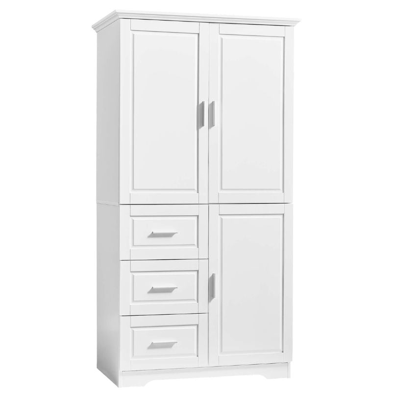 Tall White Wardrobe Armoire - Wooden Storage Cabinet- CharmyDecor