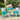 3 Piece Outdoor Furniture Set Image. Teal 3 Piece Patio set Powder Coated Iron Table in an outdoor setting.