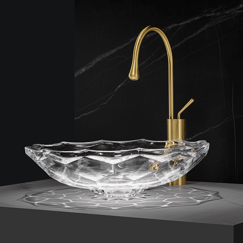Lotus Shaped Transparent Glass Wash Basin for Bathrooms – CharmyDecor