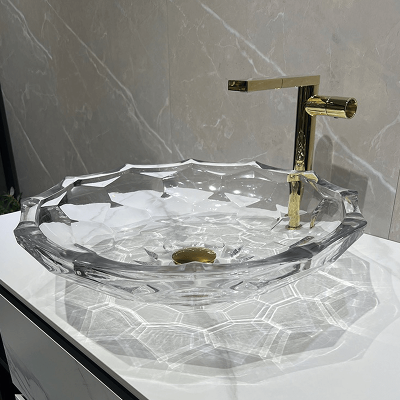 Lotus Shaped Transparent Glass Wash Basin for Bathrooms – CharmyDecor