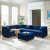 Vertical Blue Tufted Velvet Sectional Sofa with Ottoman and 4 Pillows