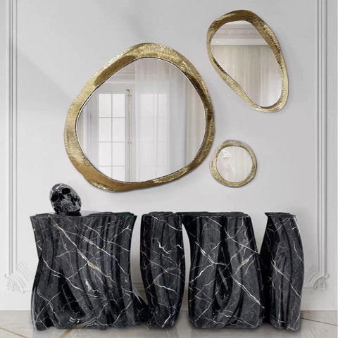 Wavy Gold Leaf Abstract Wall Mirror with Wooden Frame - Luxurious Gold Mirror