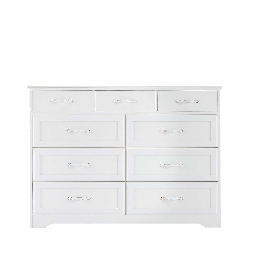 White 9-Drawers Double Dresser with Antique Handles