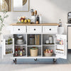 White Kitchen Island Cart on Wheels with Drop-Leaf Countertop, Drawers & Doors