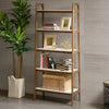 73 Inch Mid-Century Modern 5-Tier Wood Bookshelf in Off-White & Pecan Finish