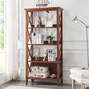 67 Inch Modern 4-Tier Wood Bookshelf with Open Shelves & X-Shaped Design in Walnut Finish