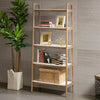 73 Inch Mid-Century Modern 5-Tier Wood Bookshelf in Off-White & Natural Finish