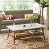 Mid-Century Modern Two-Tone Wood Coffee Table with Lower Shelf in Off-White & Pecan Finish