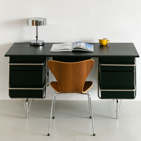 Black Trimline Wooden Desk with Drawers & Chrome Tubular Frame