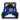 Blue toy truck with black roof and mountain design on a white background