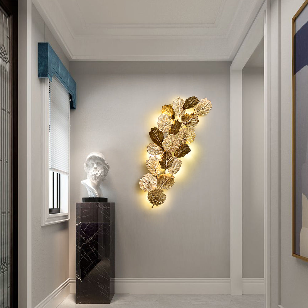 Handmade LED Wall Sconce with Retro Gold Leaf Design – CharmyDecor, image size:1000x1000