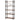 Bookshelf with wooden shelves and metal crossbars on a white background