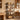 Wooden shelf with decorative items in a home office setting