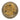 Round brass object with three black knobs on a white background