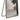 Floor mirror with wooden frame and black metal stand reflecting a room with a plant and bag.
