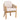 charmydecor Grotta patio arm chair angled view with acacia wood frame beige rope weaving and thick cream seat cushion