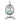 Hanging egg chair with light blue cushions on a white background