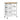 White kitchen cart with wooden top and dimensions labeled on a white background