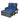 Outdoor lounge chair with blue cushions on a white background
