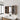 CharmyDecor oak-look bathroom mirror with storage above a vanity, with toiletries and folded towels in open cabinets