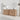 CharmyDecor oak-look double sink bathroom vanity in an angled bathroom scene highlighting its rounded sides and center cabinet