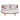 Round outdoor sofa with white cushions and wooden frame on a white background