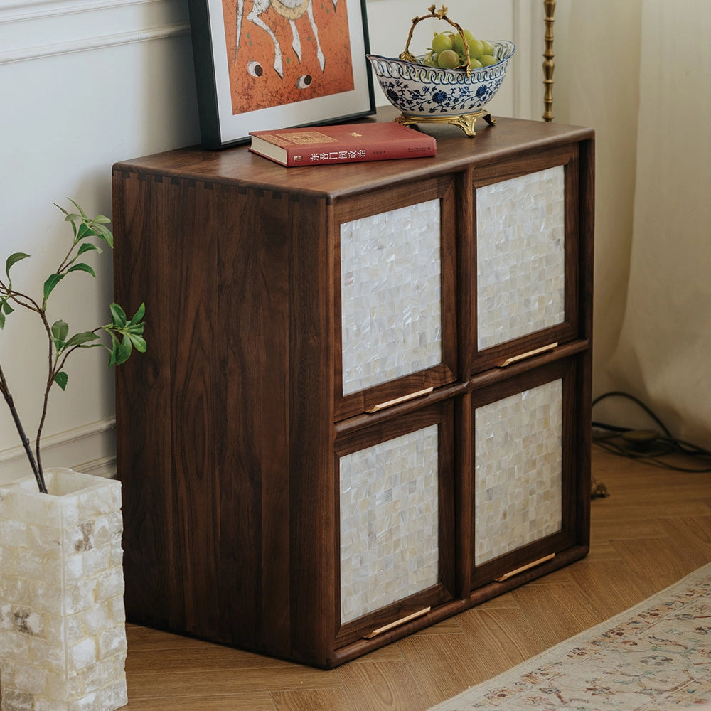 Solid Walnut Cabinet with Mother of Pearl Inlay Doors – 4 Flip Sliding ...