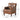 Brown leather armchair with dimensions labeled on a white background