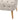 Close-up of a beige upholstered chair with wooden legs on a white background