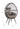 Egg-shaped chair with gray cushions and dimensions on a white background
