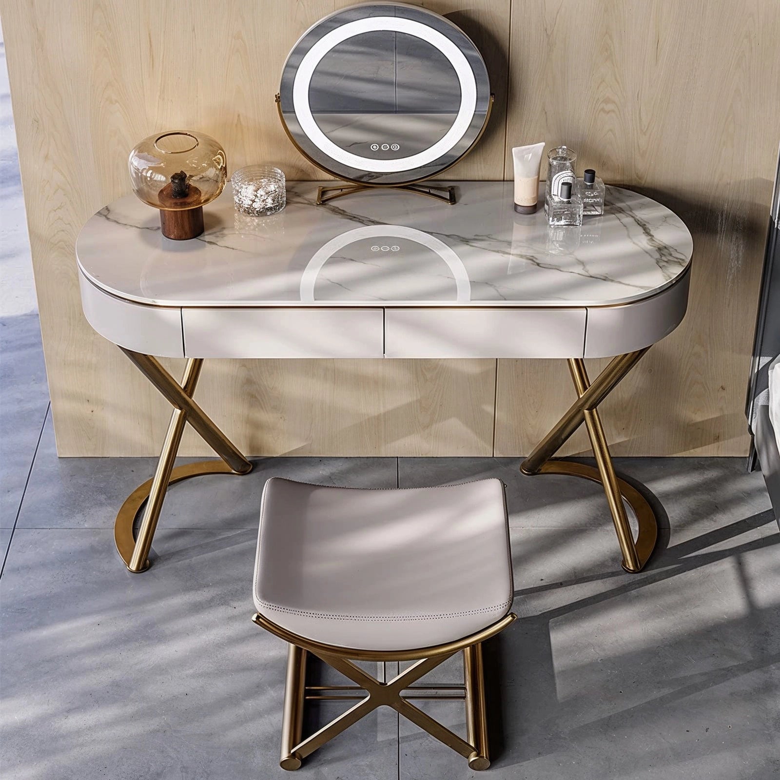 cream dressing table with mirror Amazon.com: YVYKFZD Makeup Vanity Desk with Lighted Mirror, Dressing Table Set with Cushioned Stool, Modern Vanity Table with 3 Drawers, for Bedroom Small Spaces (Color : Cream White B, Size : 70cm/27.5in) :