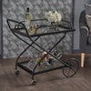 33 Inch Black Bar Cart with Tempered Glass Shelves, 2 Big Vintage Front Wheels & Powder Coated Metal Frame