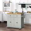 Grey Small Kitchen Island on Wheels with Rubberwood Top, Spice Rack, Towel Rack & Drawers