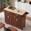 54 Inch Brown Wood Kitchen Island with 2 Drawers, 4 Doors, 4 Shelves, 4 Wheels & 2 Spice Racks