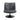 Front view of black leather swivel accent chair with curved seat