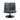 Front view of black leather swivel accent chair with curved seat
