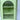Close-up of arched fluted glass door with brass knob on green corner cabinet