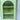 Close-up of arched fluted glass door with brass knob on green corner cabinet