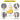 Hanging egg chair with yellow cushions, detailed features highlighted on a white background.