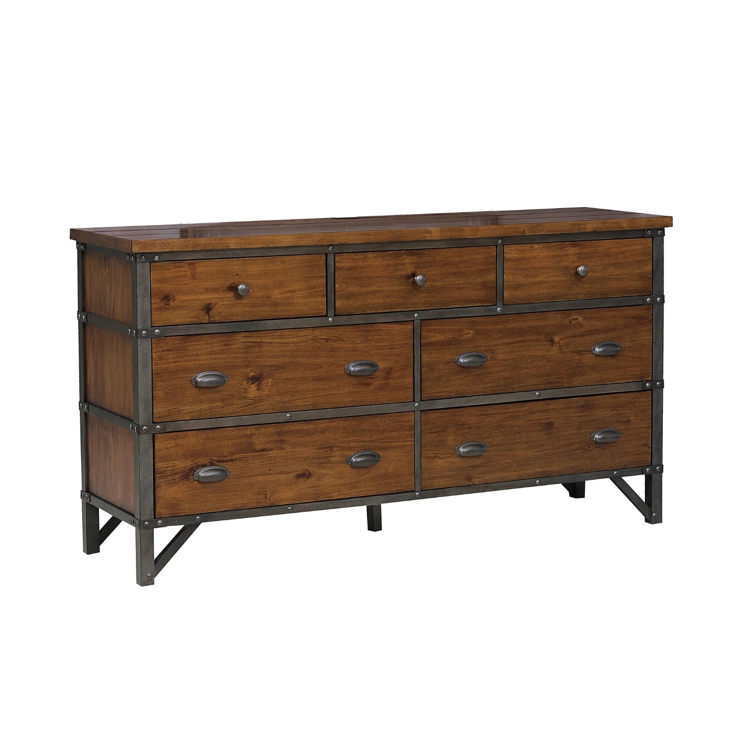 Industrial 7-Drawer Dresser in Rustic Brown and Gunmetal – Solid Wood – CharmyDecor Industrial 7-Drawer Dresser in Rustic Brown and Gunmetal – Solid Wood – CharmyDecor