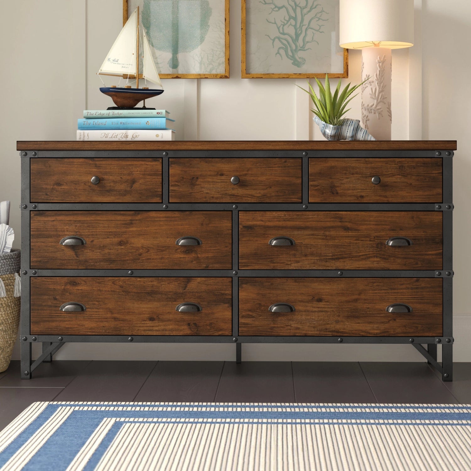 Industrial 7-Drawer Dresser in Rustic Brown and Gunmetal Solid Wood CharmyDecor Industrial 7-Drawer Dresser in Rustic Brown and Gunmetal Solid Wood CharmyDecor