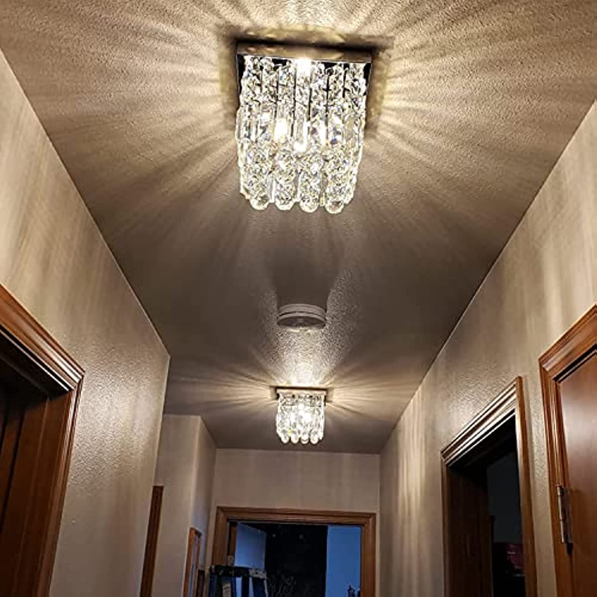 Modern Crystal Chandelier Ceiling Light Fixture For Hallway, Bedroom, Or Foyer | Silver/Gold Finish With Floral Pattern