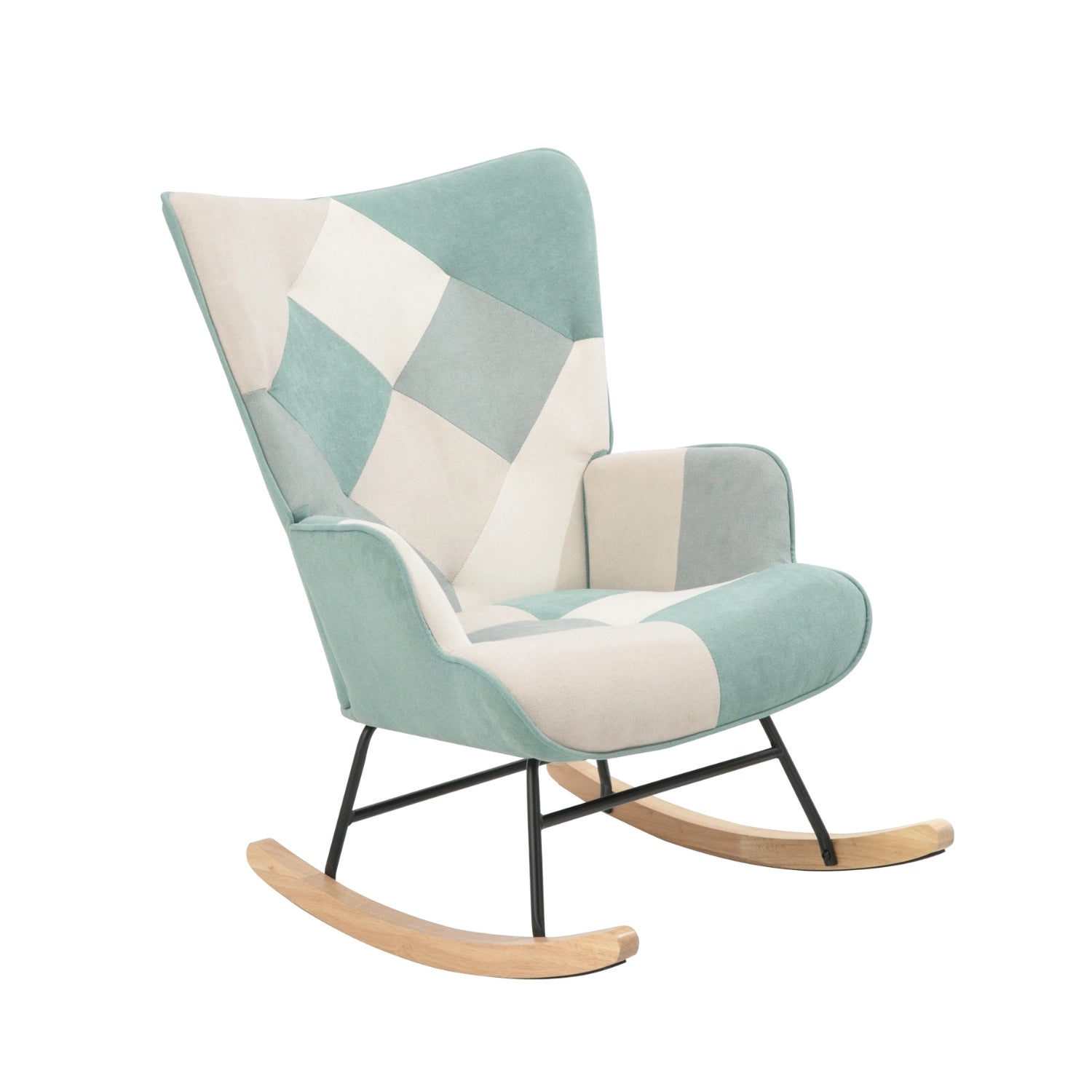 Patchwork Fabric Rocking Chair – Mid-Century Modern Accent Rocker with ...