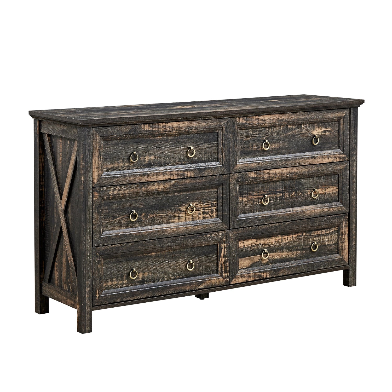 Rustic Farmhouse 6-Drawer Dresser, Da...