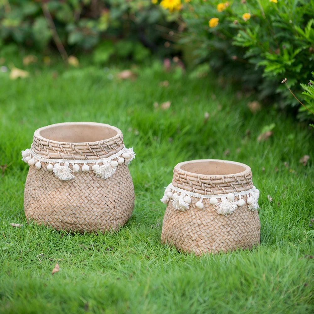 woven cement planter Set of 2 6.5x6.5x6