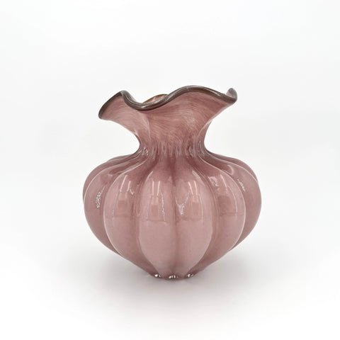 Pink Fluted Glass Vase – Vintage-Inspired Decorative Flower Vase 9 Inch Tall