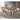 Walnut dining chairs with white boucle backrests around rectangular table