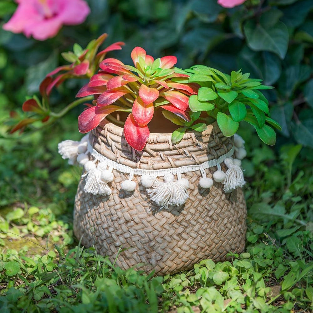 woven cement planter Set of 2 6.5x6.5x6